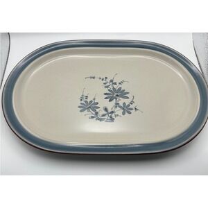 Vtg Noritake Pleasure 8344 Stoneware Oval Serving Platter Blue Floral Japan 14"